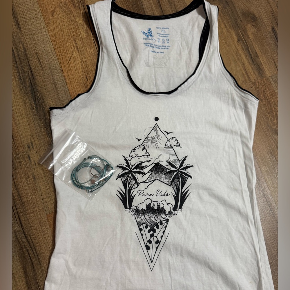Pura Vida Teal Wave Bracelet Ring Halter Tank Top Bundle Small Medium